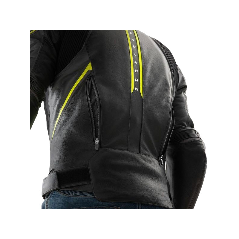 Giacca moto in pelle Rebelhorn Veloce nero-grigio-giallo fluo