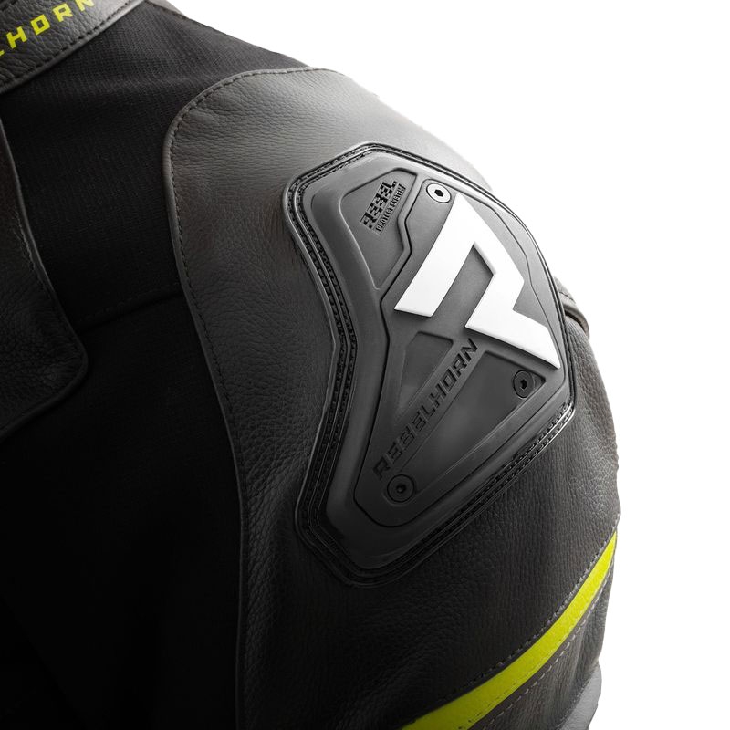 Giacca moto in pelle Rebelhorn Veloce nero-grigio-giallo fluo