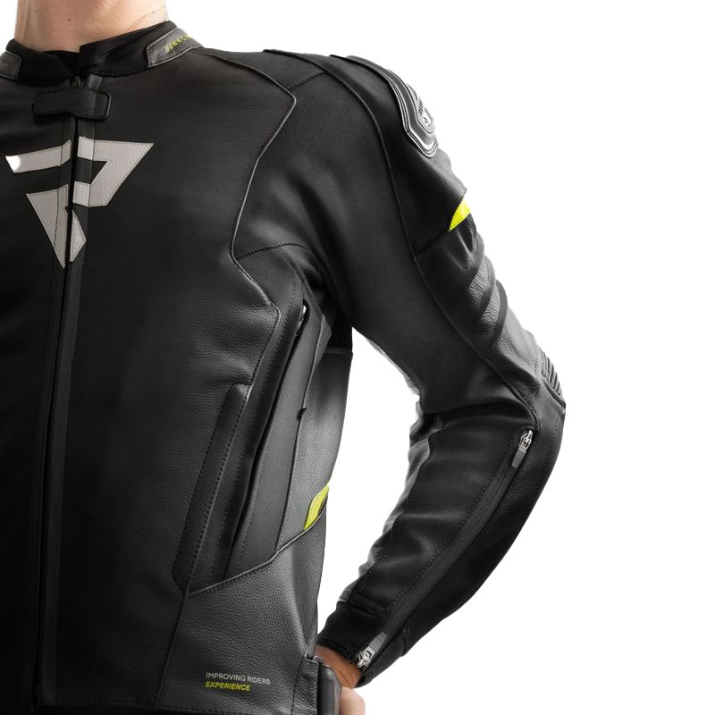 Giacca moto in pelle Rebelhorn Veloce nero-grigio-giallo fluo