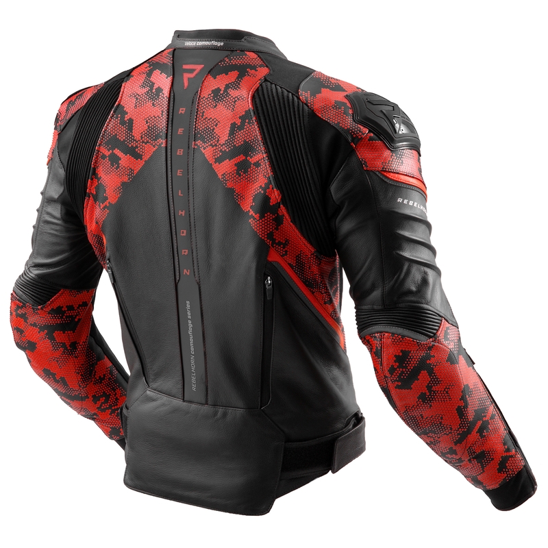 Giacca moto in pelle Rebelhorn Veloce nero-rosso mimetico
