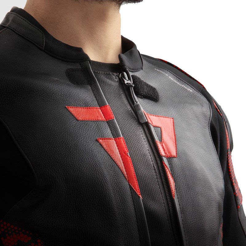 Giacca moto in pelle Rebelhorn Veloce nero-rosso mimetico