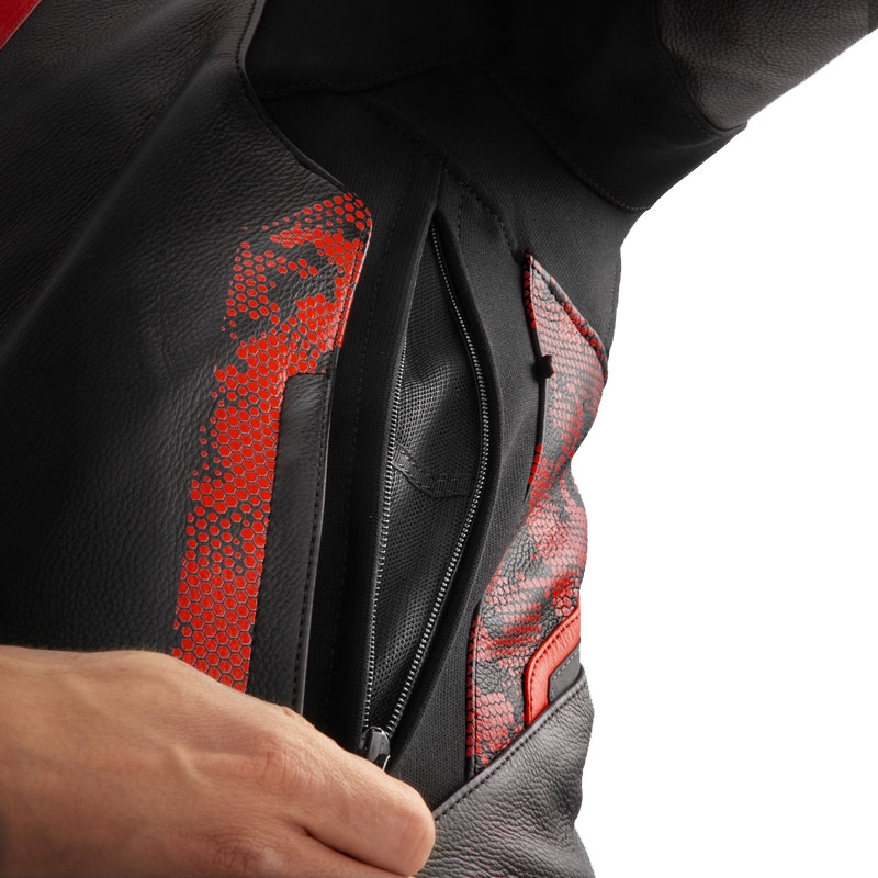 Giacca moto in pelle Rebelhorn Veloce nero-rosso mimetico
