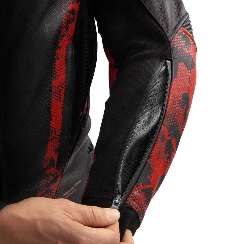 Giacca moto in pelle Rebelhorn Veloce nero-rosso mimetico