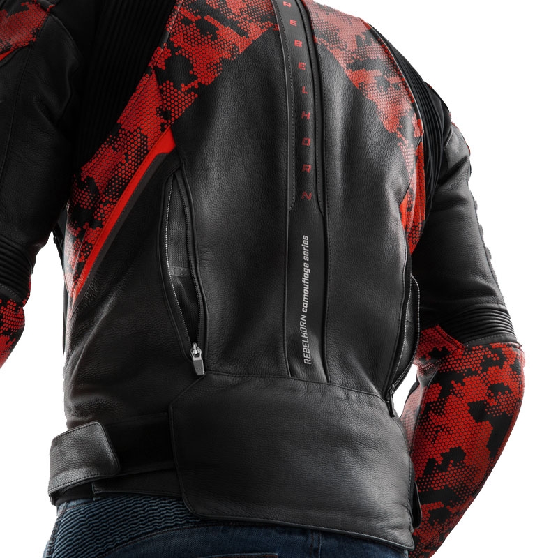 Giacca moto in pelle Rebelhorn Veloce nero-rosso mimetico