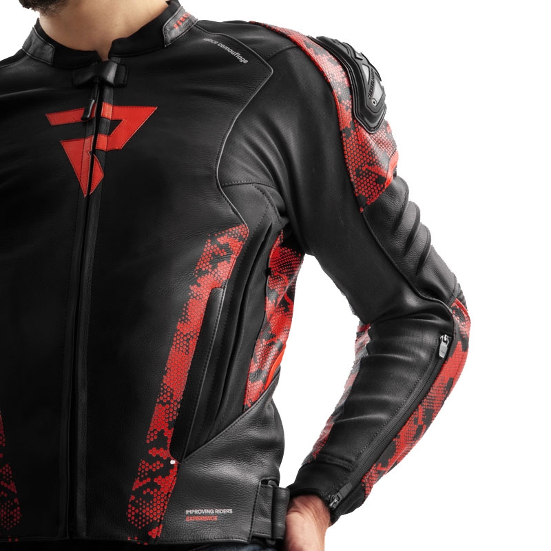 Giacca moto in pelle Rebelhorn Veloce nero-rosso mimetico