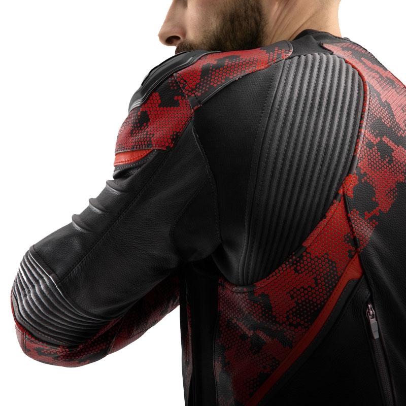 Giacca moto in pelle Rebelhorn Veloce nero-rosso mimetico