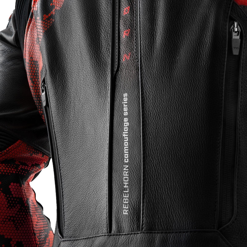Giacca moto in pelle Rebelhorn Veloce nero-rosso mimetico