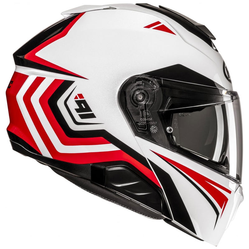 Casco moto apribile HJC i91 Tricus MC1 bianco-nero-rosso