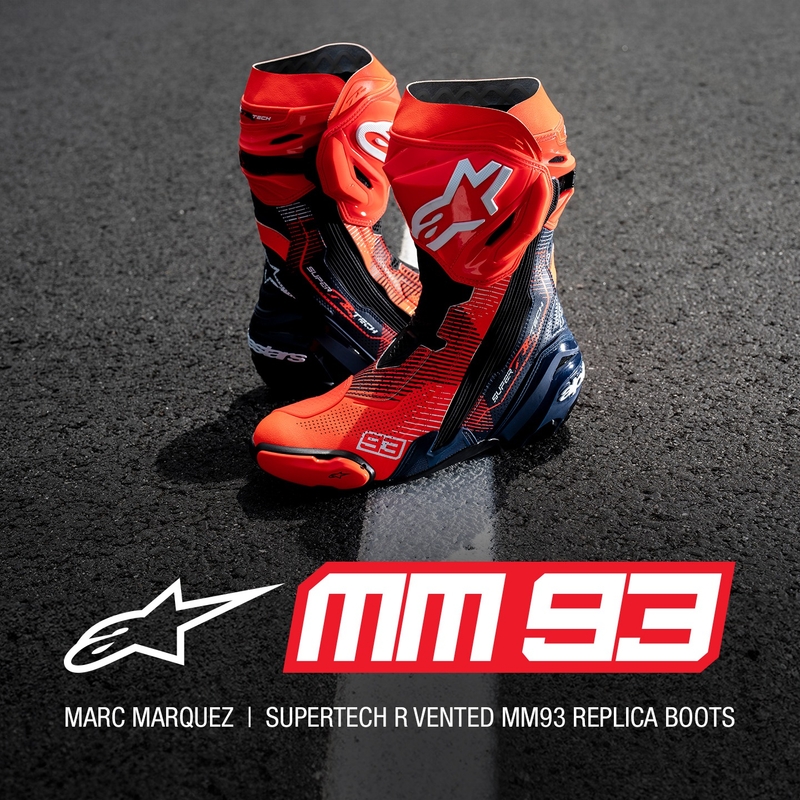 Stivali Moto Alpinestars Supertech R Vented Limited Edition MM93 Marc Marquez Fluo Rosso-Blu-Nero