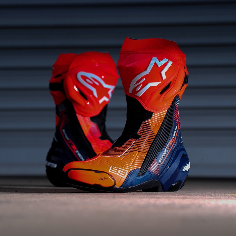Stivali Moto Alpinestars Supertech R Vented Limited Edition MM93 Marc Marquez Fluo Rosso-Blu-Nero