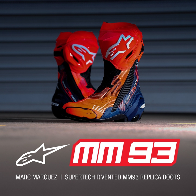 Stivali Moto Alpinestars Supertech R Vented Limited Edition MM93 Marc Marquez Fluo Rosso-Blu-Nero