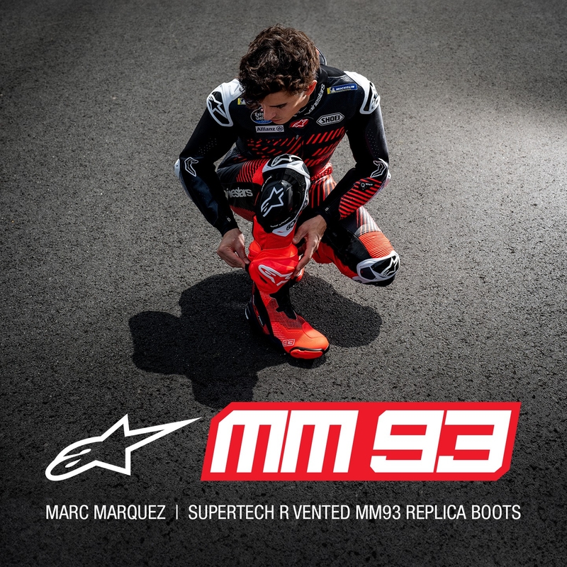 Stivali Moto Alpinestars Supertech R Vented Limited Edition MM93 Marc Marquez Fluo Rosso-Blu-Nero