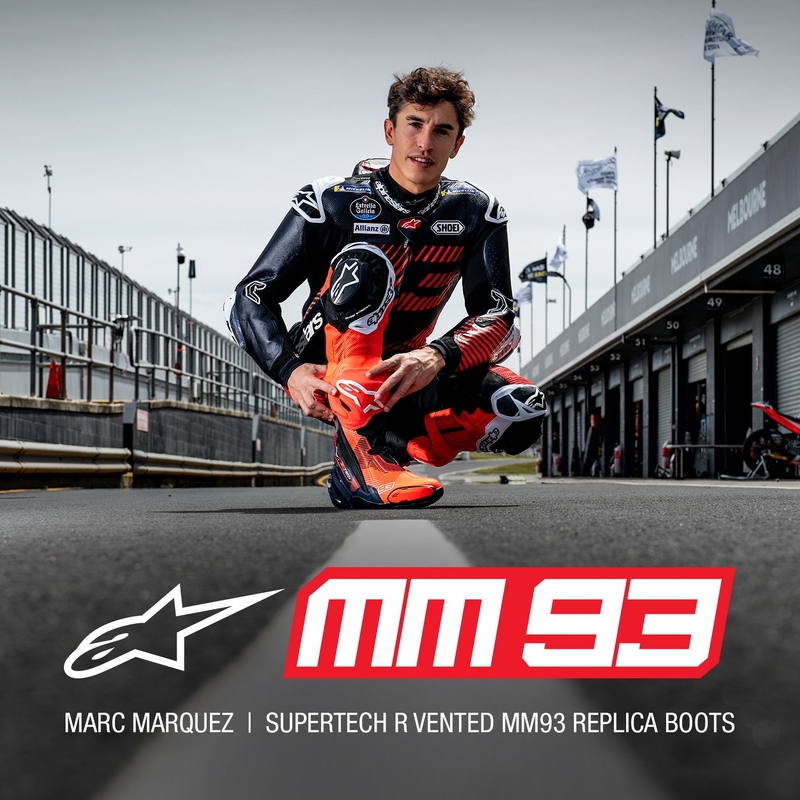 Stivali Moto Alpinestars Supertech R Vented Limited Edition MM93 Marc Marquez Fluo Rosso-Blu-Nero