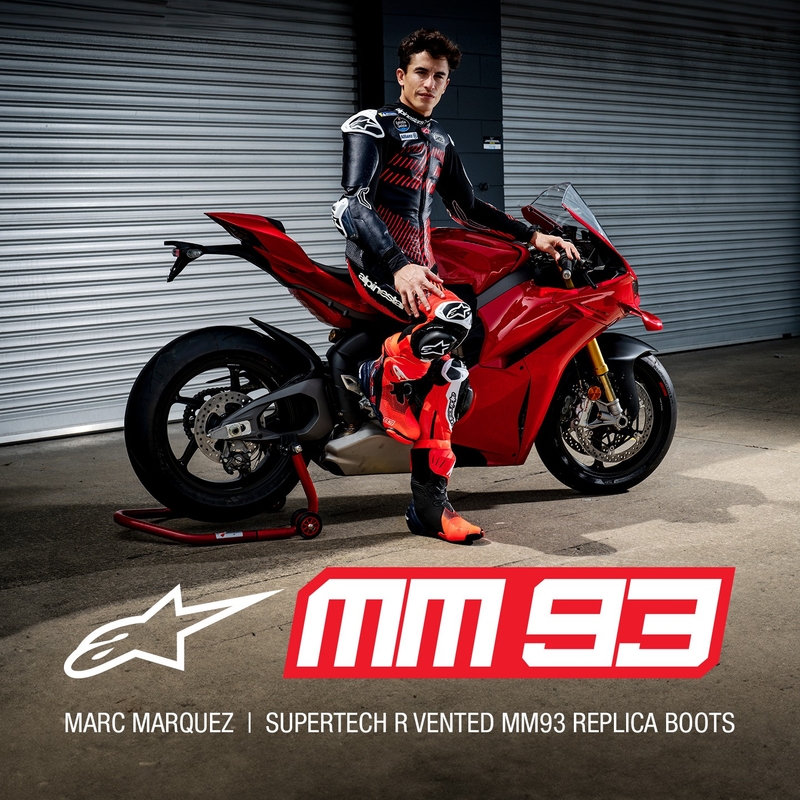 Stivali Moto Alpinestars Supertech R Vented Limited Edition MM93 Marc Marquez Fluo Rosso-Blu-Nero
