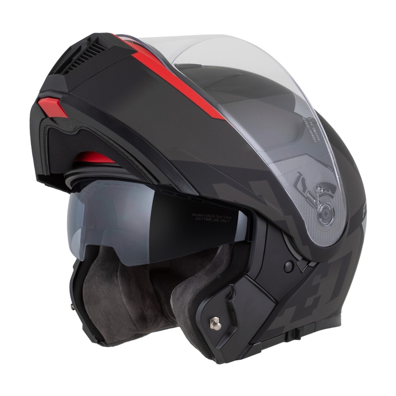 Casco moto apribile ZED F19 nero opaco-rosso fluo-grigio