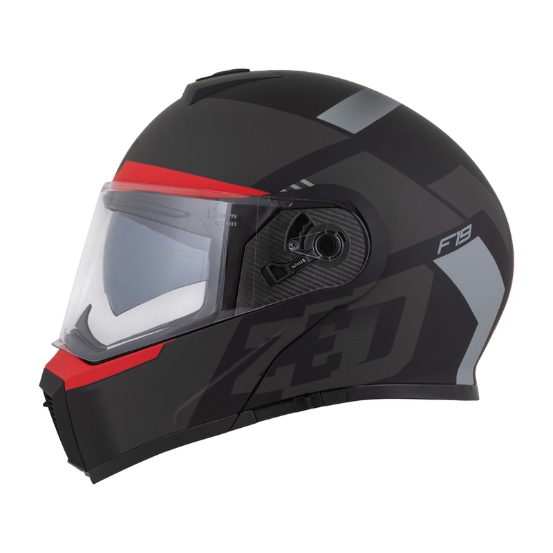 Casco moto apribile ZED F19 nero opaco-rosso fluo-grigio