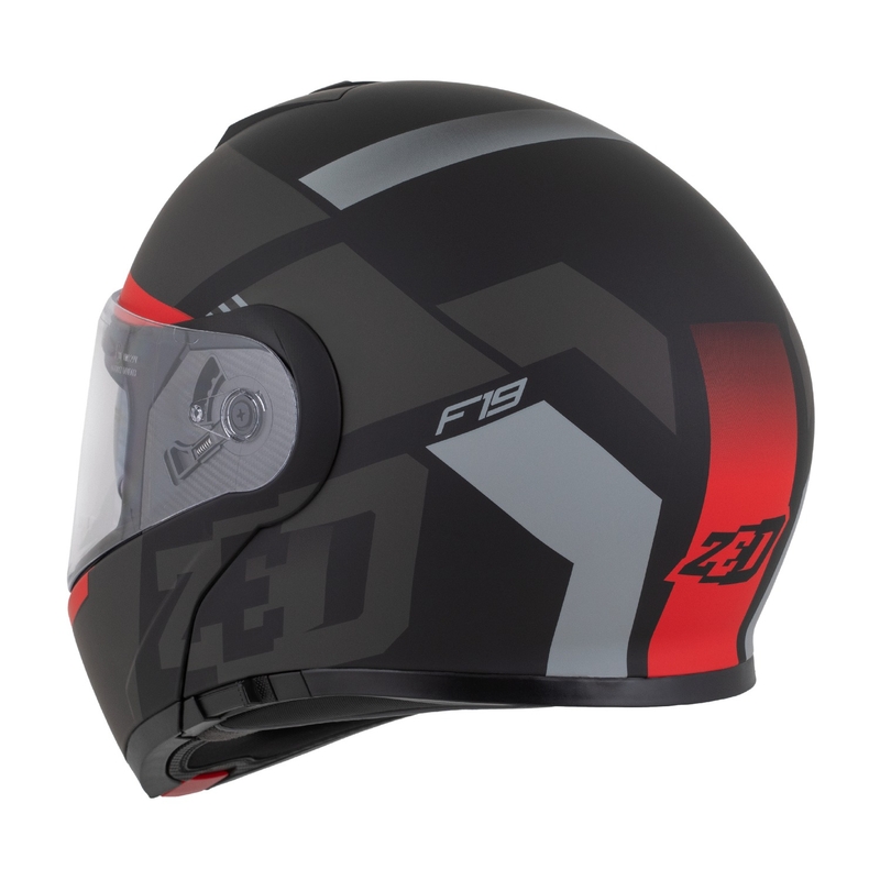 Casco moto apribile ZED F19 nero opaco-rosso fluo-grigio