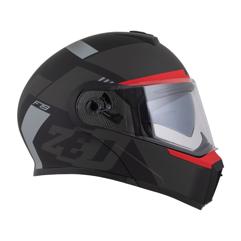 Casco moto apribile ZED F19 nero opaco-rosso fluo-grigio