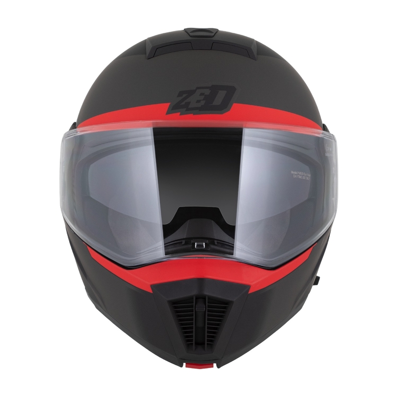 Casco moto apribile ZED F19 nero opaco-rosso fluo-grigio