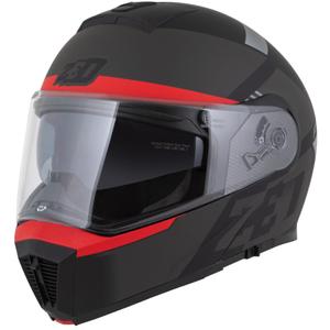 Casco moto apribile ZED F19 nero opaco-rosso fluo-grigio