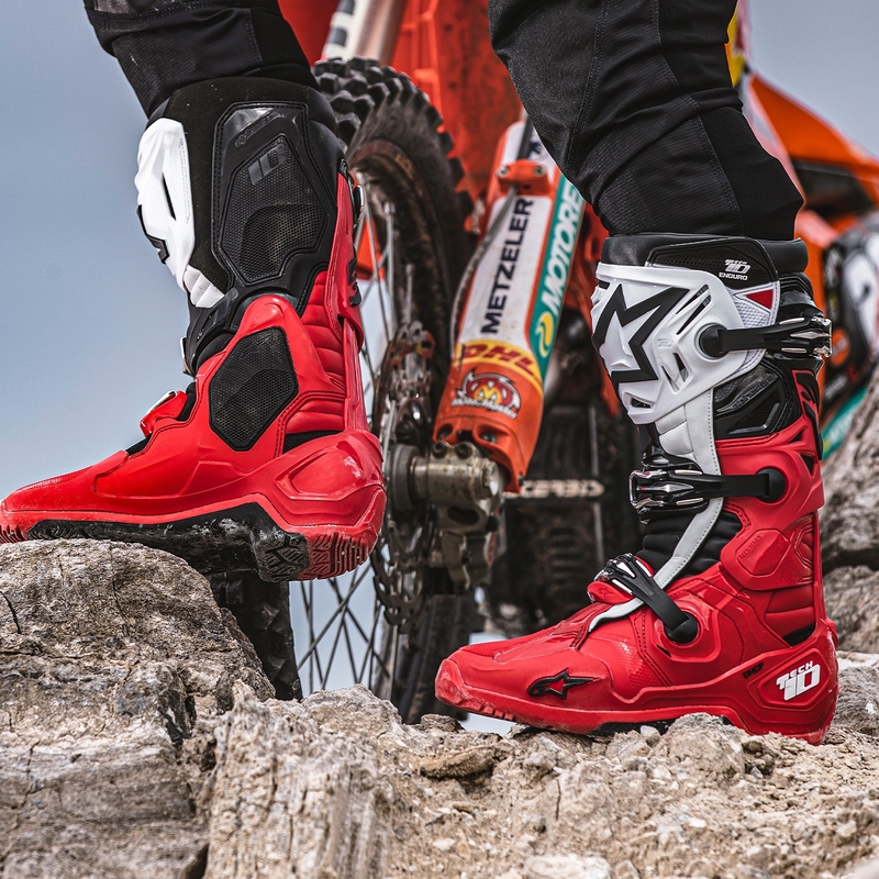 Stivali moto Alpinestars Tech 10 Enduro rosso-nero-bianco