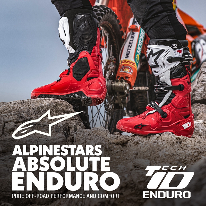 Stivali moto Alpinestars Tech 10 Enduro rosso-nero-bianco