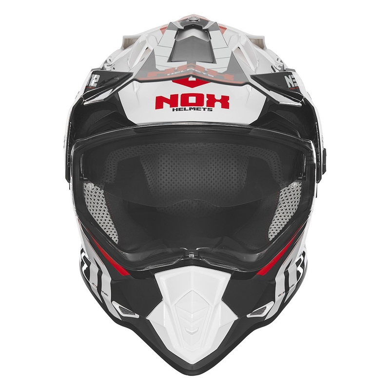 Casco moto enduro NOX N312 Vapor bianco-nero-rosso