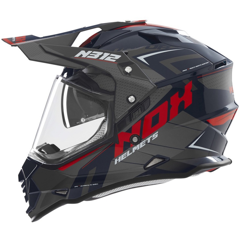 Casco moto enduro NOX N312 Vapor nero-blu-rosso