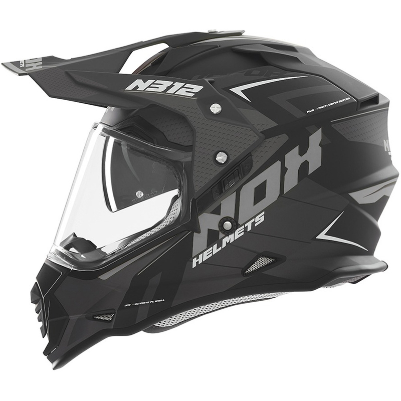 Casco moto enduro NOX N312 Vapor nero-grigio opaco