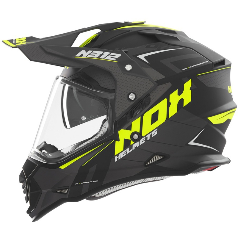 Casco moto enduro NOX N312 Vapor nero opaco-giallo