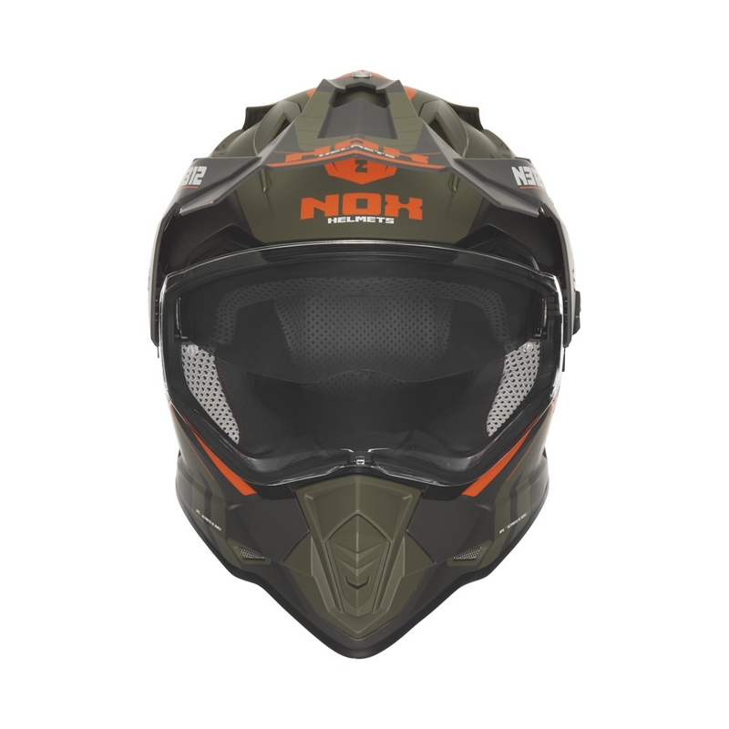 Casco moto enduro NOX N312 Vapor kaki-arancio opaco