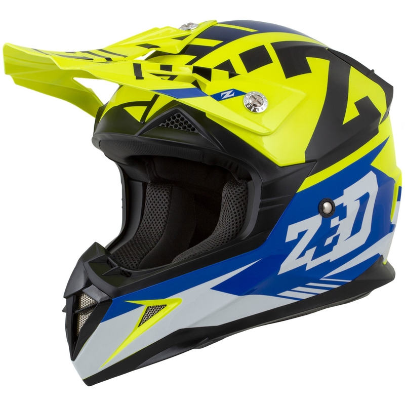 Casco moto da cross da bambino ZED X1.9D Targa Fluo Giallo-Blu-Nero-Bianco