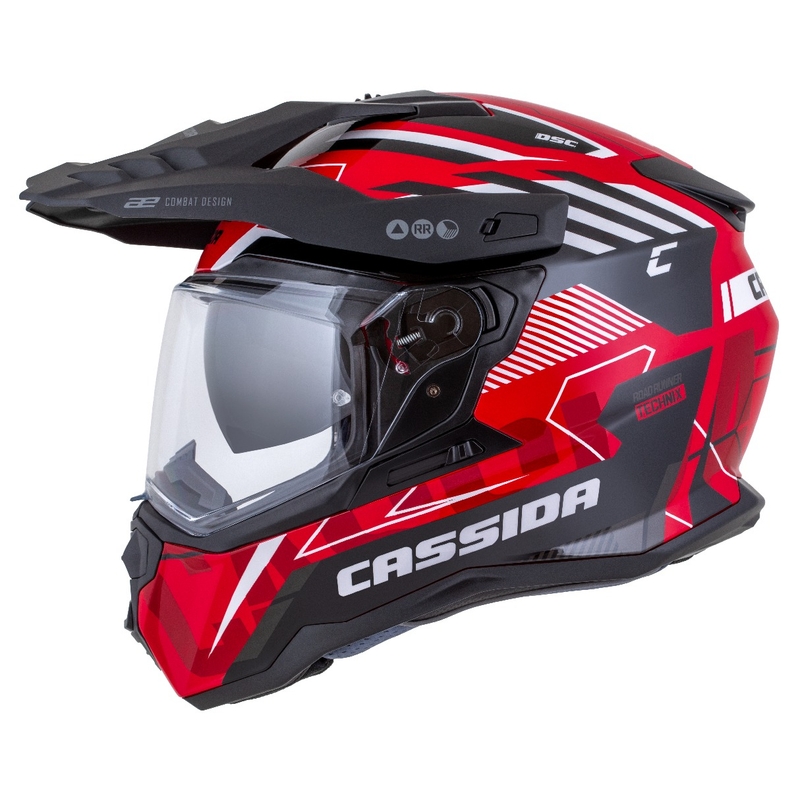 Casco enduro Cassida Road Runner TechniX rosso-nero-bianco-grigio