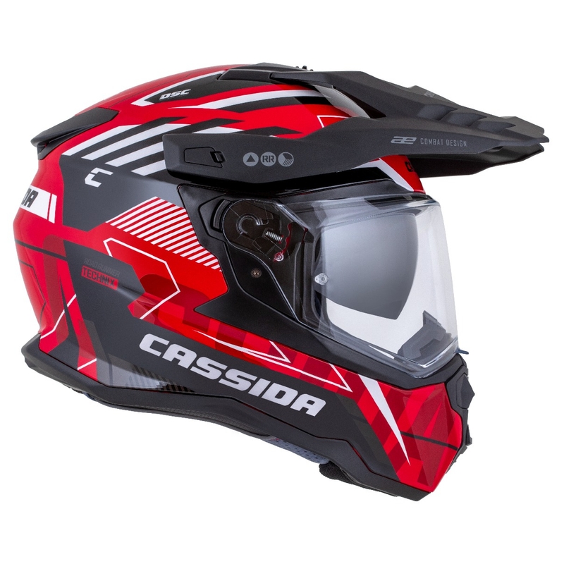 Casco enduro Cassida Road Runner TechniX rosso-nero-bianco-grigio