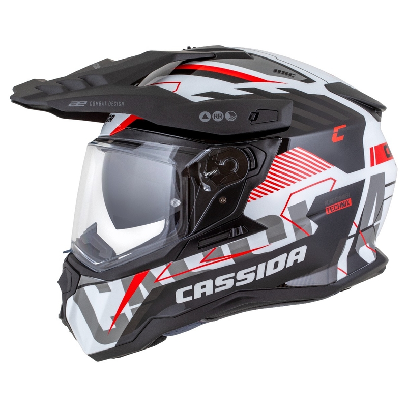 Casco enduro Cassida Road Runner TechniX bianco-nero-rosso-grigio