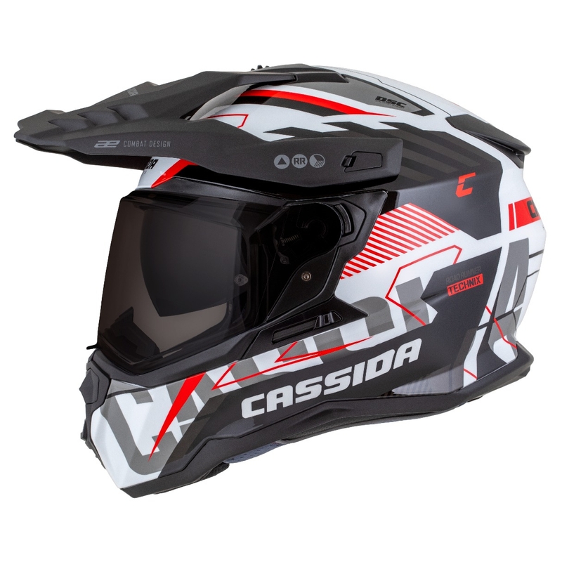 Casco enduro Cassida Road Runner TechniX bianco-nero-rosso-grigio