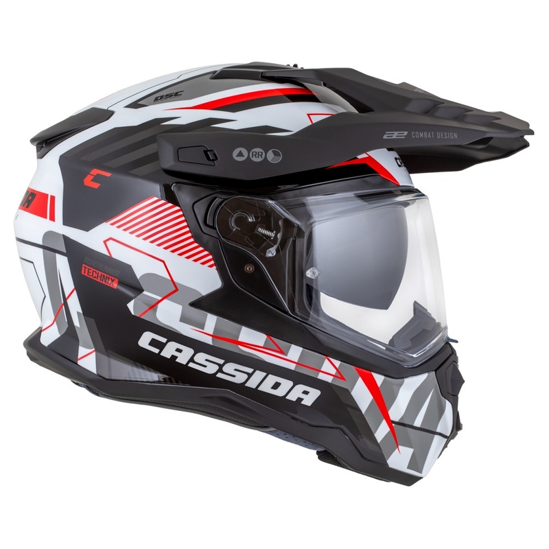 Casco enduro Cassida Road Runner TechniX bianco-nero-rosso-grigio