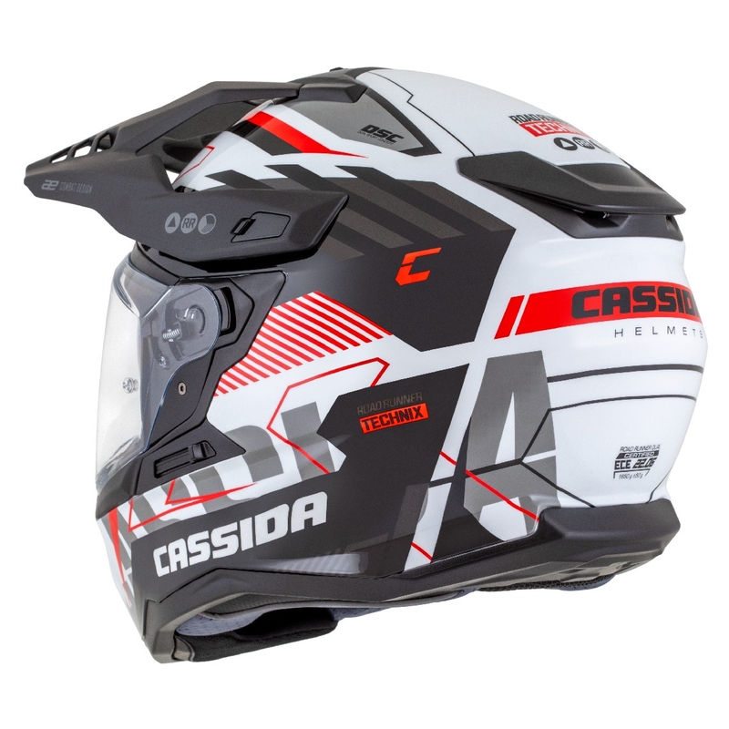 Casco enduro Cassida Road Runner TechniX bianco-nero-rosso-grigio