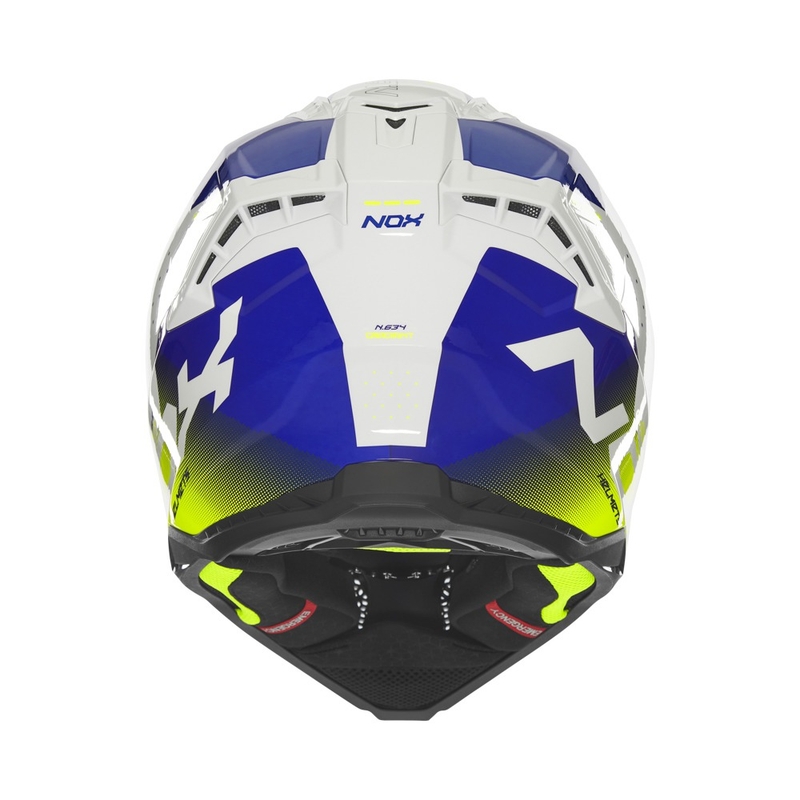 Casco motocross NOX N634 bianco-blu-giallo fluo