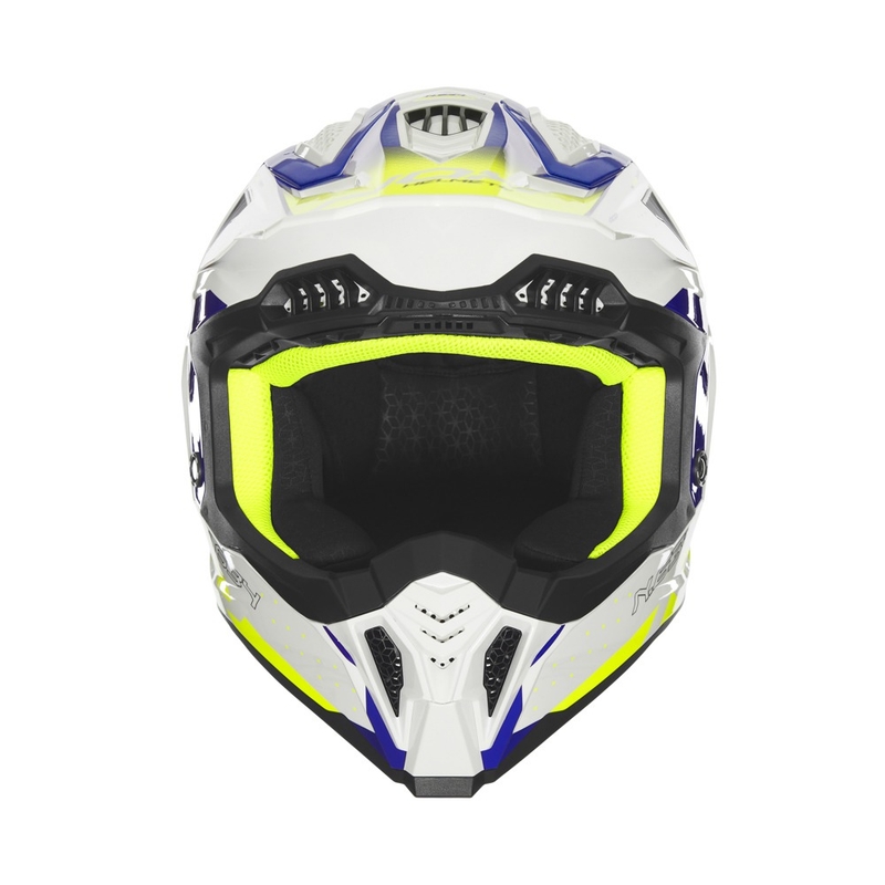 Casco motocross NOX N634 bianco-blu-giallo fluo