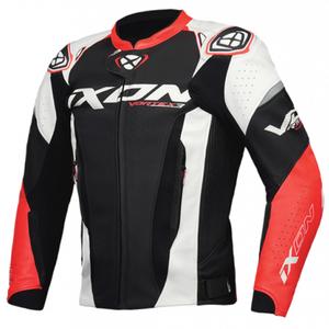 Giacca moto in pelle IXON Vortex 3 nero-bianco-rosso
