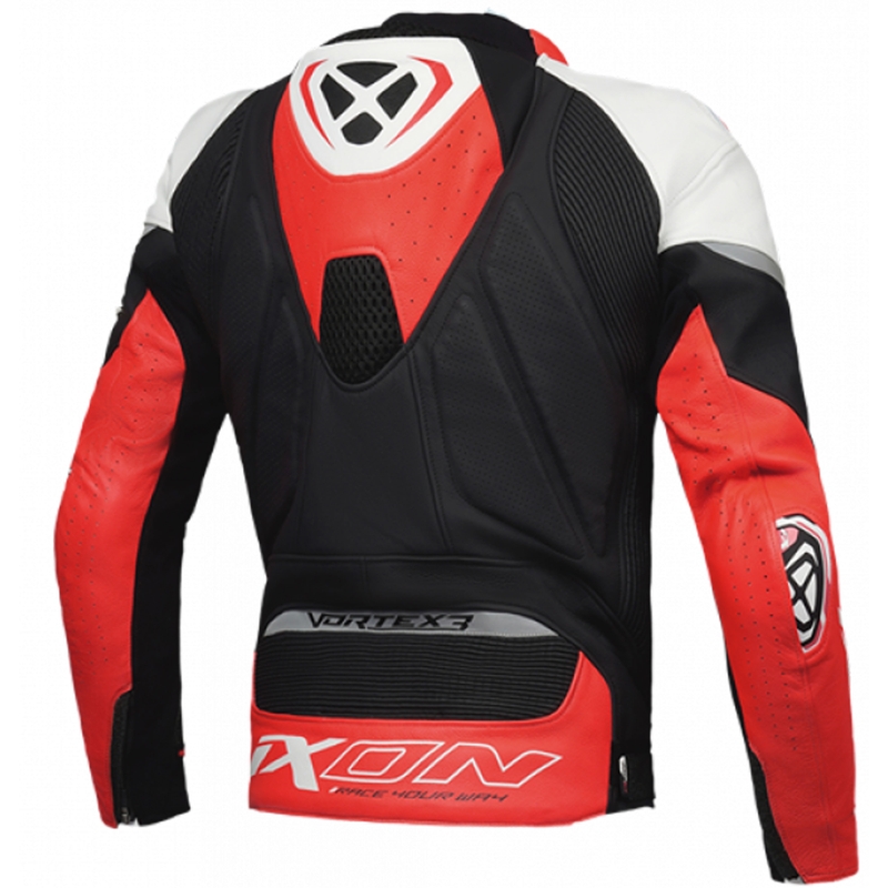 Giacca moto in pelle IXON Vortex 3 nero-bianco-rosso