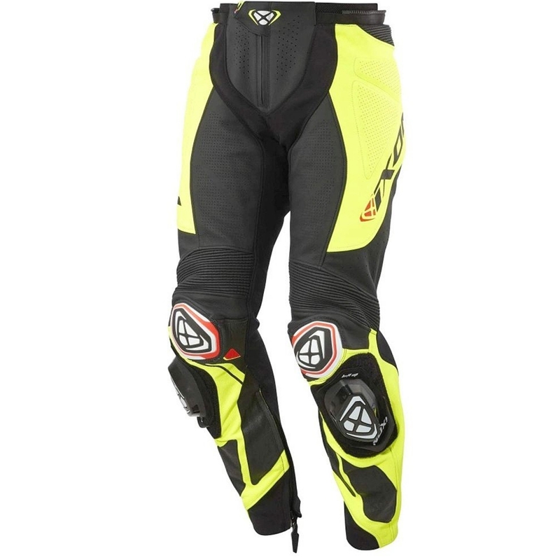 Pantaloni moto in pelle IXON Vortex 3 nero-giallo fluo