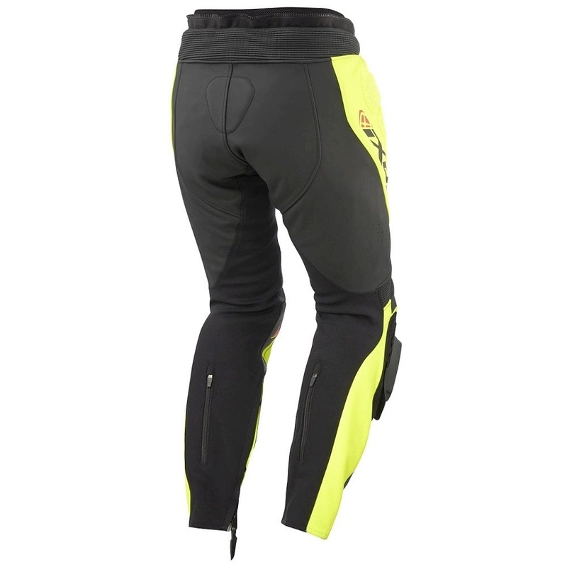 Pantaloni moto in pelle IXON Vortex 3 nero-giallo fluo
