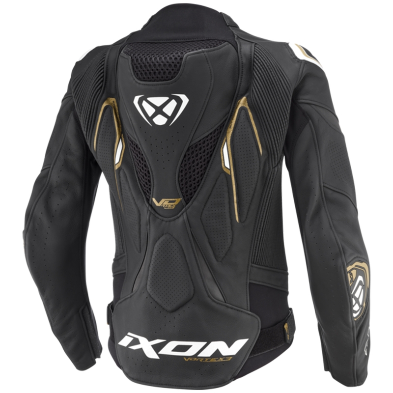 Giacca moto in pelle da donna IXON Vortex 3 nero-bianco-oro