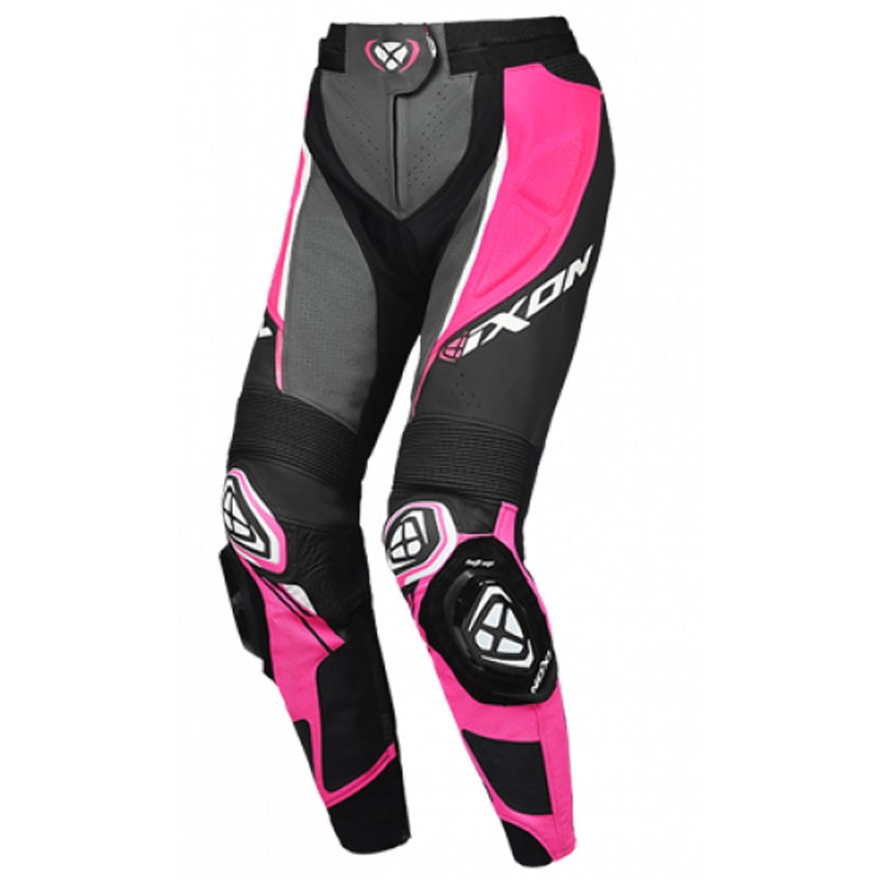 Pantaloni moto in pelle da donna IXON Vortex 3 nero-rosa-bianco