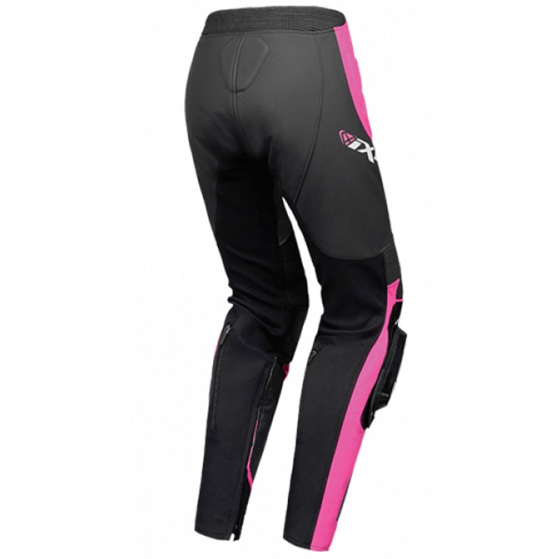 Pantaloni moto in pelle da donna IXON Vortex 3 nero-rosa-bianco