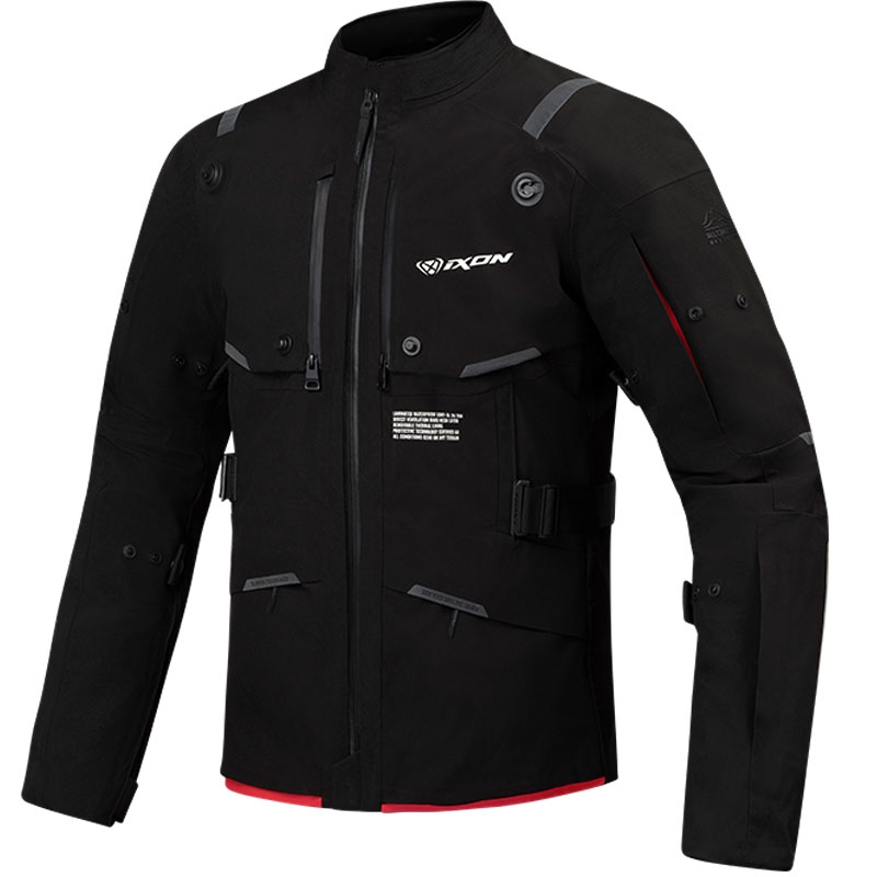 Giacca moto IXON M-Skeid nero-rosso fluo