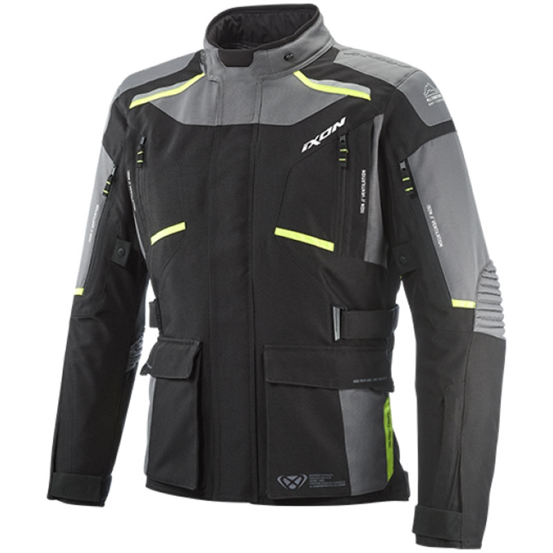 Giacca moto IXON Midgard nero-grigio-giallo fluo