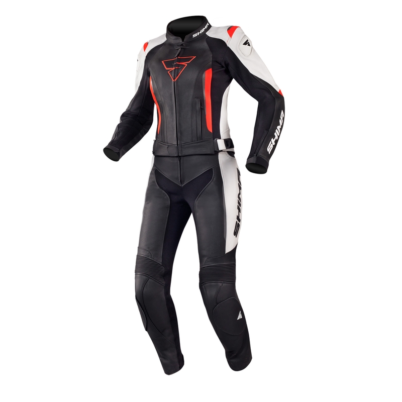 Tuta da motociclista Shima Miura Donna Nero-Bianco-Rosso Fluo Saldi